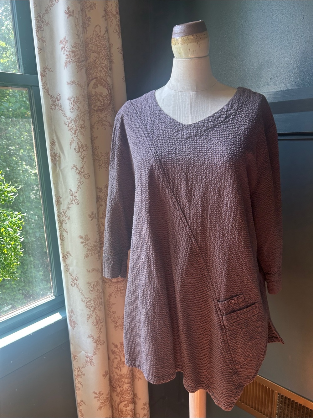 Focus Textured Heather purple Tunic Top with Pocket